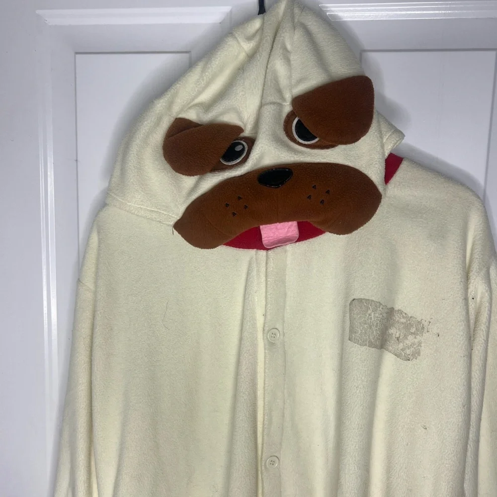 Bulldog White Brown Dog Costume Onesie One Piece Halloween Cosplay